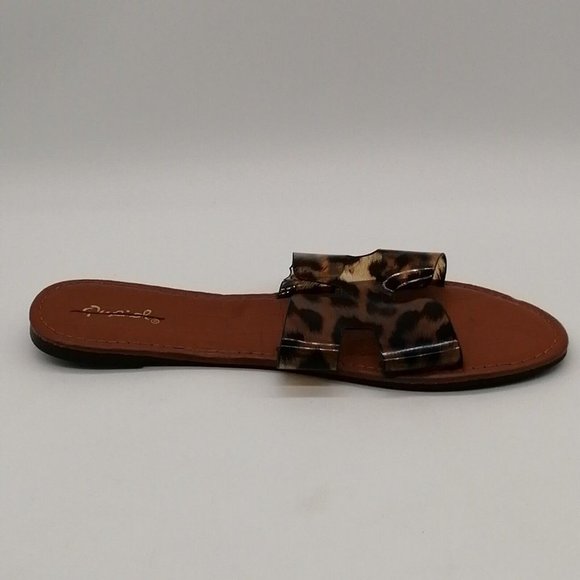 Qupid Womens Flat Slide Sandal Leopard Print Open Toe/Heel Cushioned Sz 9 M - Picture 2 of 9